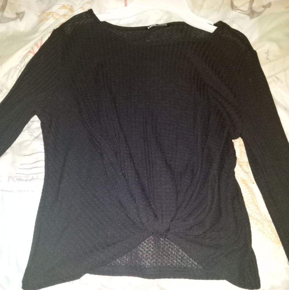 Waffle knit tie up long sleeve